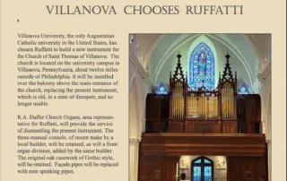 Villanova chooses Ruffatti and R.A. Daffer Church Organs